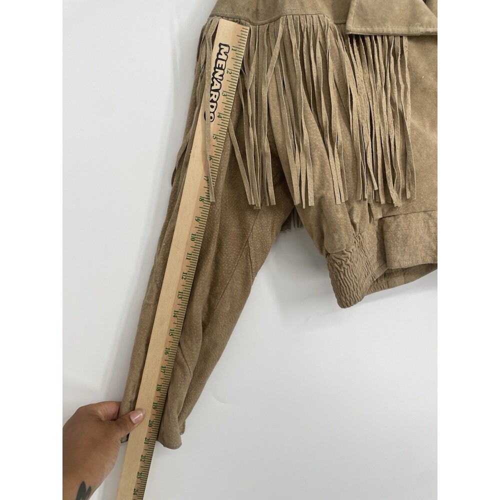 Vintage 80s Western Fringe Suede Leather Cropped Jacket Chia Boho Rodeo Cowgirl - Picture 7 of 16
